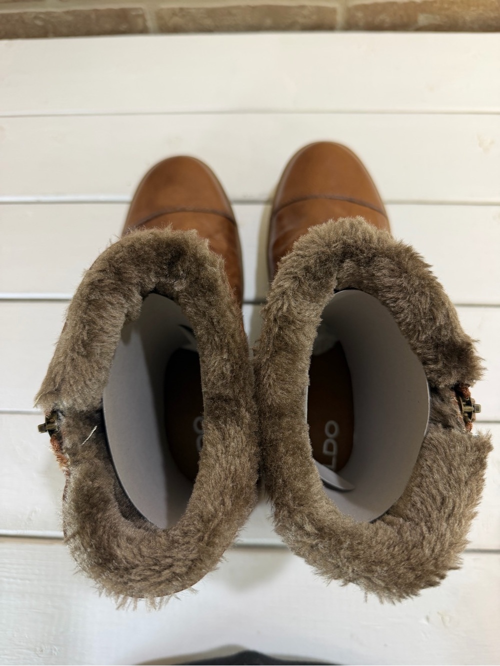 ALDO Brown Leather Faux Fur Lined Ankle Boots Zip Size 10 EU 41 - Picture 9 of 12
